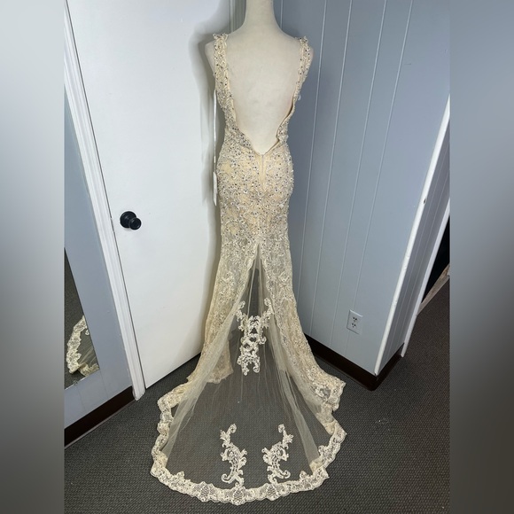 Chic Nude Lace Prom Dress - Picture 9 of 12